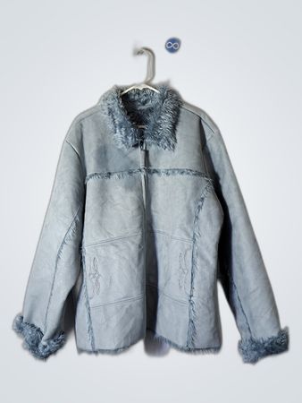 Unbranded Light Gray Suede Fur Trim Jacket