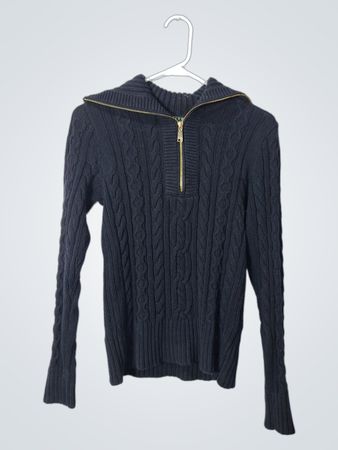 Ralph Lauren Black Cable Knit Zip-Up Sweater