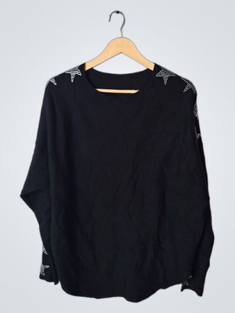 Black Long-Sleeve Top with Star Embellishments