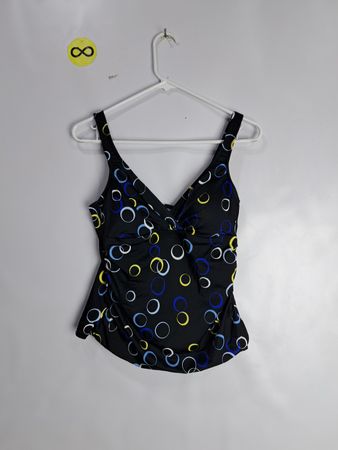 Women's Black Swimsuit Top with Multicolor Circles Pattern