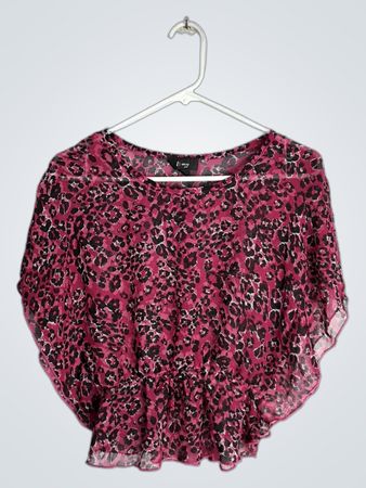 B.Wear Leopard Print Sheer Blouse