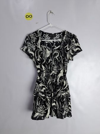 Connected Apparel Black and White Floral Dress