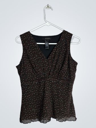 Studio by Liz Claiborne Black Polka Dot Sleeveless Top
