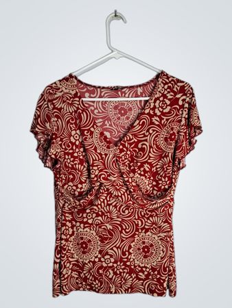 Blouse with Red and Beige Pattern
