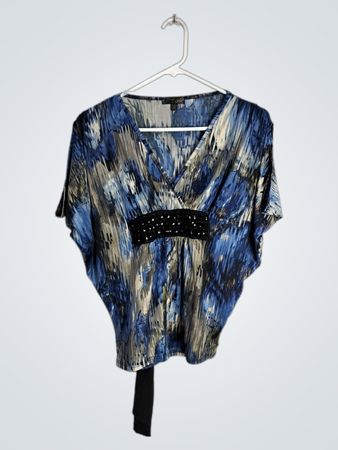 Mandee Blue and Black Abstract Top
