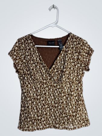Liz Claiborne Axcess Brown Geometric Wrap Blouse