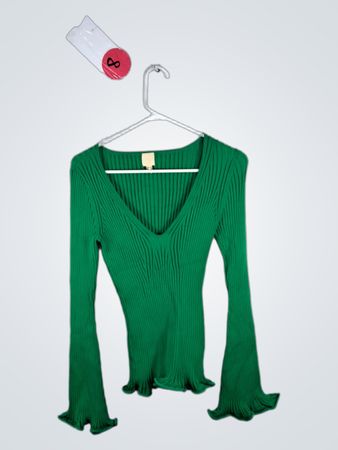 Green Ribbed Long-Sleeve Top