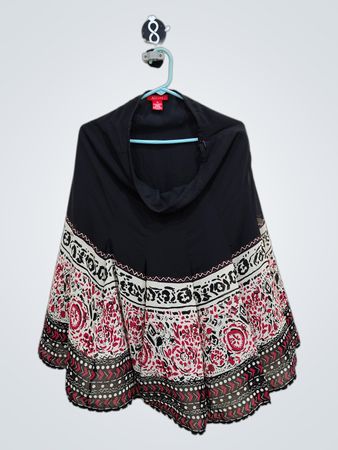 A-Line Black and Red Floral Skirt