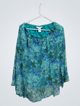 dressbarn Teal Abstract Print Blouse