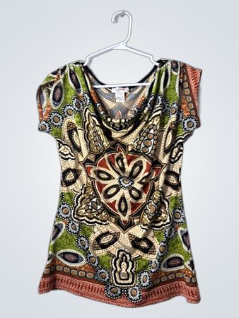Monroe & Main Printed Cowl Neck Top