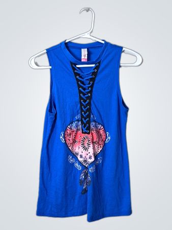 Lands' End Blue Lace-Up Graphic Tank Top