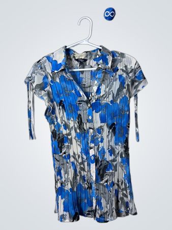 Blue Floral Pleated Blouse