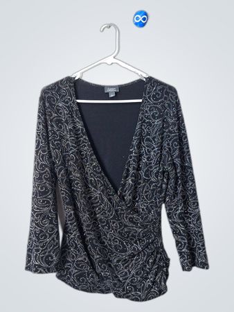 Dressbarn Black Sequin Wrap Top