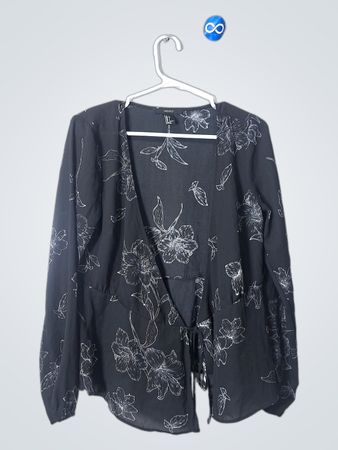 Forever 21 Black Floral Wrap Blouse