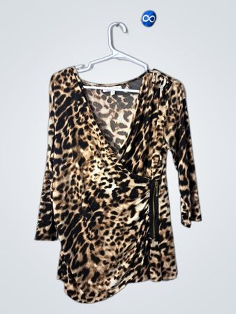 Ellen Tracy Leopard Print Wrap Blouse