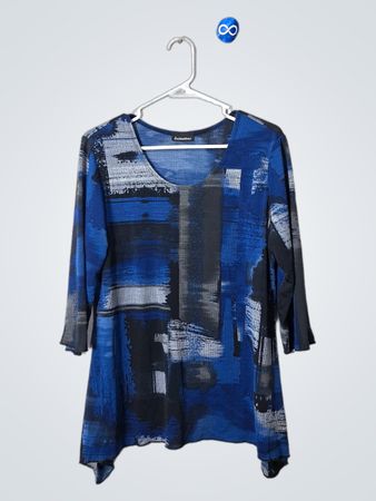 Initiatives Blue and Black Abstract Top