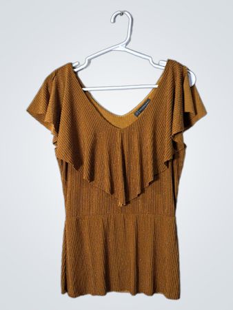 Adrianna Papell Gold Ruffled Blouse