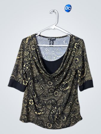 J.T.B. Gold and Black Paisley Top