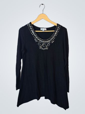 dressbarn Black Embellished Long Sleeve Tunic Top