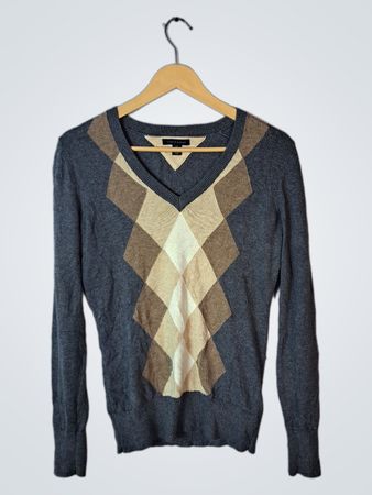 Tommy Hilfiger Grey Argyle V-Neck Sweater