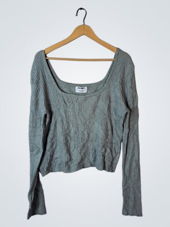 Old Navy Gray Cropped Off-Shoulder Knit Sweater