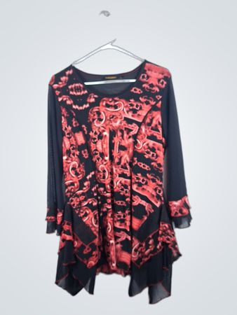 Purplerose Red and Black Printed Long Sleeve Dress