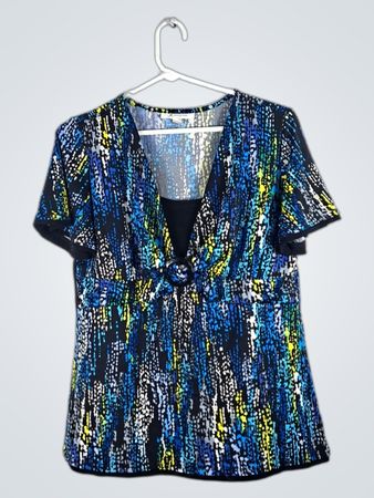 J.M. Collection Multicolor Abstract Print Short-Sleeve Blouse
