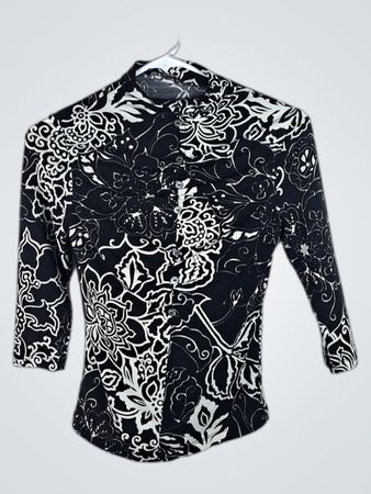 Black and White Floral Long Sleeve Shirt