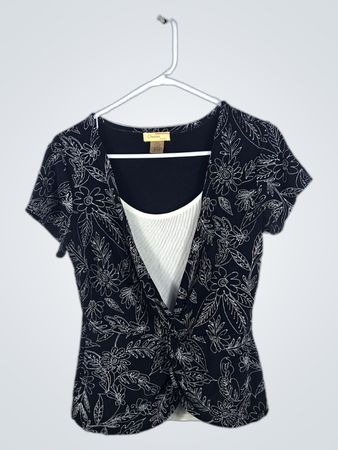 Black Floral Short-Sleeve Top