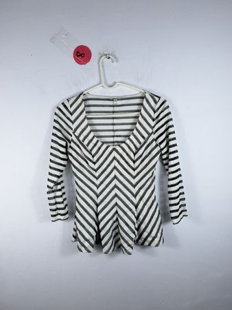 Unbranded Black and White Chevron Striped Peplum Blouse