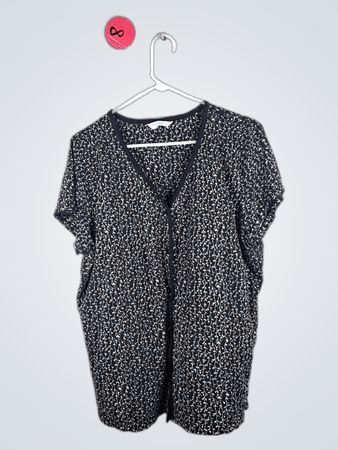 Charter Club Black and White Floral Short Sleeve Top