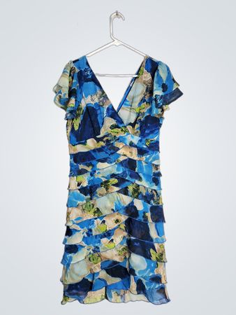 Blue Floral Ruffled Dress