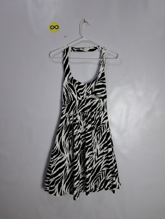 B.SMART Black and White Zebra Print Halter Mini Dress
