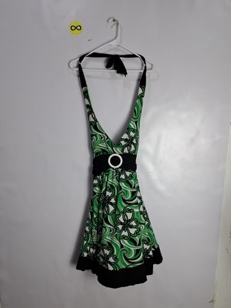 Green and Black Floral Pattern Dress