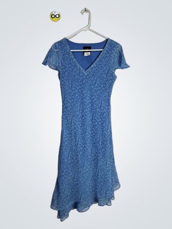 Positive Attitude Blue Leaf Print V-Neck Dress