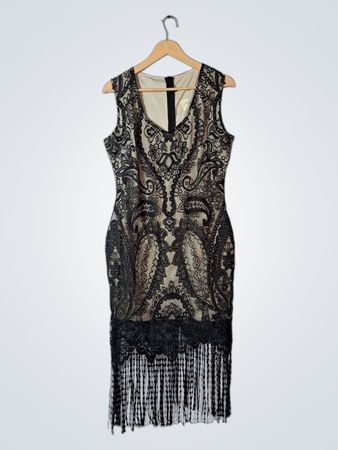 Black Lace Fringed Dress