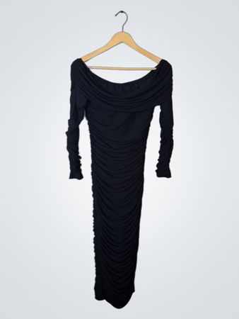 Black Off-Shoulder Ruched Maxi Dress