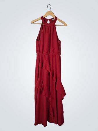 Grace Karin Red Halter Neck Ruffle Dress