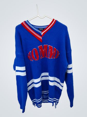 boohooMAN Blue V-Neck Knit Sweater