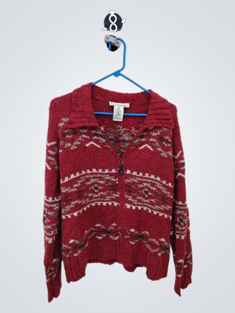 David Brooks Red Geometric Knit Cardigan