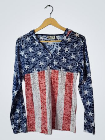 US Vintage American Flag Long Sleeve Top