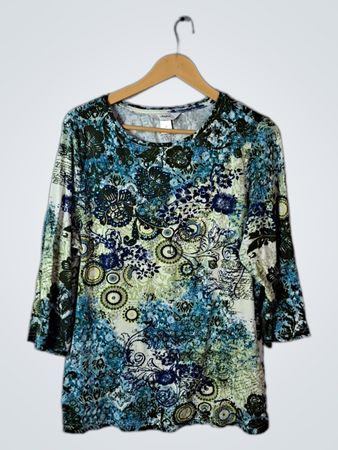 C.J. Banks Teal Abstract Floral Blouse