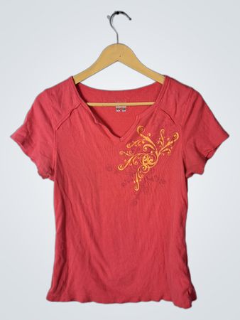 Columbia Women's Red Embroidered V-Neck T-Shirt