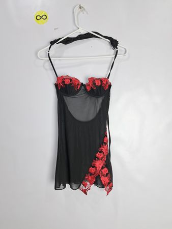 Black Sheer Camisole with Red Lace