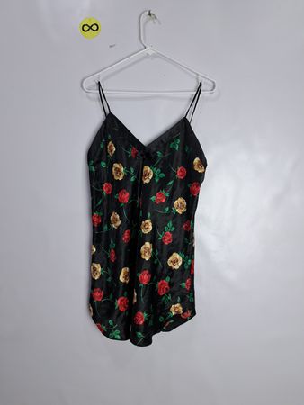 Morgan Taylor Black Rose Print Satin Slip Dress