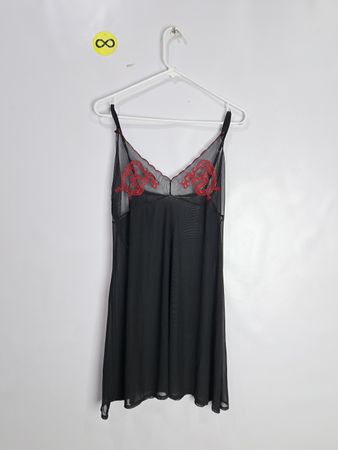 Black Sheer Nightgown with Red Lace