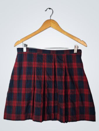 Lands' End Red Navy Plaid Pleated Skirt
