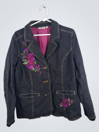 Denim Jacket with Floral Embroidery