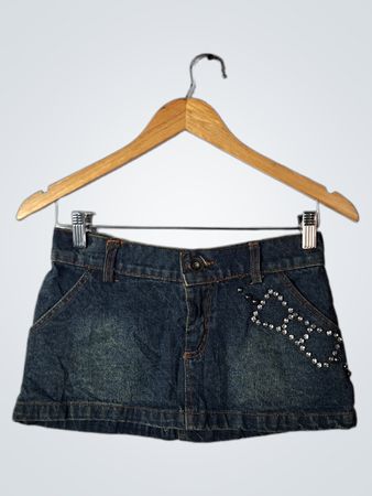 Denim Skirt with Rhinestone Heart