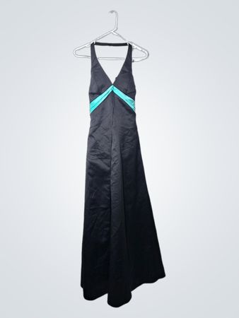 Black Evening Gown with Teal Accents